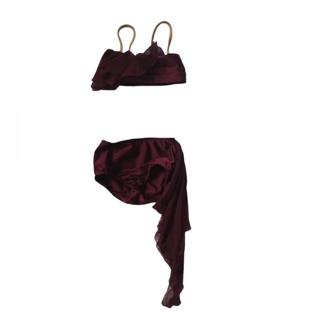 LA Designs Custom Made Two Piece Dance Costume Burgundy Sz CL